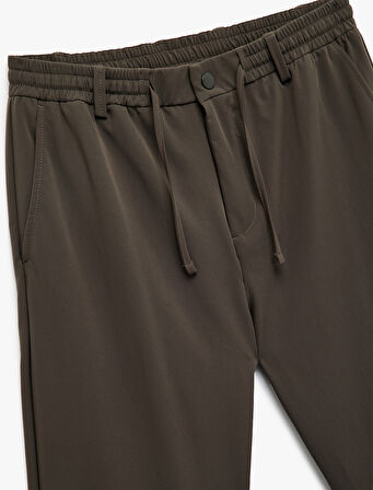 Beli Bağcıklı Düğmeli Duble Paça Esnek Slim Fit Pantolon