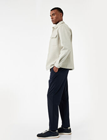 Beli Bağcıklı Düğmeli Duble Paça Esnek Slim Fit Pantolon