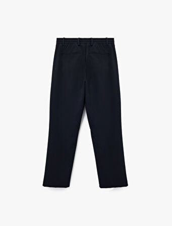 Beli Bağcıklı Düğmeli Duble Paça Esnek Slim Fit Pantolon