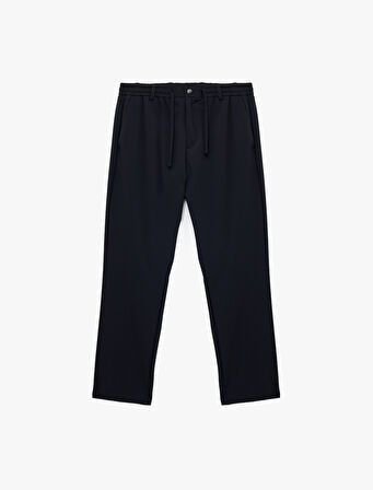 Beli Bağcıklı Düğmeli Duble Paça Esnek Slim Fit Pantolon
