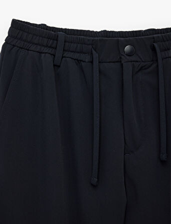 Beli Bağcıklı Düğmeli Duble Paça Esnek Slim Fit Pantolon