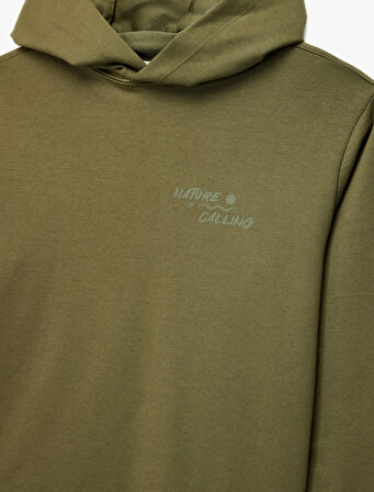 Pamuklu Uzun Kollu Kapşonlu Baskılı Sweatshirt