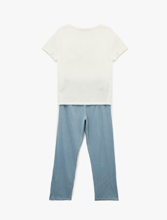 Bisiklet Yaka Kısa Kollu Pamuklu Pijama Takımı