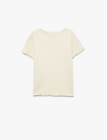 Kelebek Nakışlı Pamuklu Kısa Kollu Bisiklet Yaka Tişört