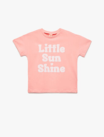 Pamuklu Kısa Kollu Bisiklet Yaka Baskılı Tişört