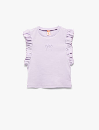 Fırfırlı Fiyonk Detaylı Bisiklet Yaka Kolsuz Pamuklu Ribanalı Atlet