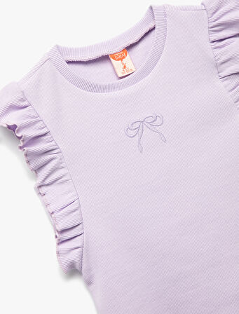 Fırfırlı Fiyonk Detaylı Bisiklet Yaka Kolsuz Pamuklu Ribanalı Atlet