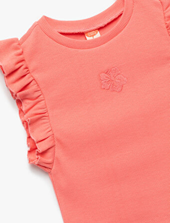 Çiçek İşlemeli Fırfırlı Kolsuz Bisiklet Yaka Kaşkorse Atlet