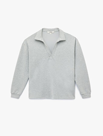 Rahat Kalıp Modal Kumaş Uzun Kollu Polo Yaka Sweatshirt