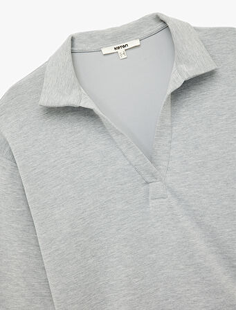 Rahat Kalıp Modal Kumaş Uzun Kollu Polo Yaka Sweatshirt