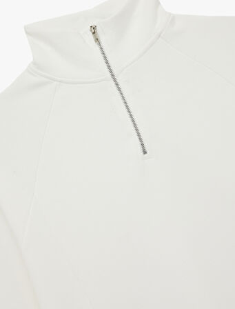 Rahat Kalıp Modal Kumaş Uzun Kollu Dik Yaka Yarım Fermuarlı Sweatshirt