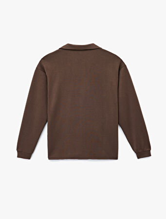 Rahat Kalıp Modal Kumaş Uzun Kollu Polo Yaka Sweatshirt