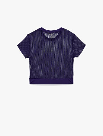 Kısa Kollu Bisiklet Yaka Spor Crop File Tişört