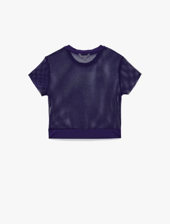 Kısa Kollu Bisiklet Yaka Spor Crop File Tişört