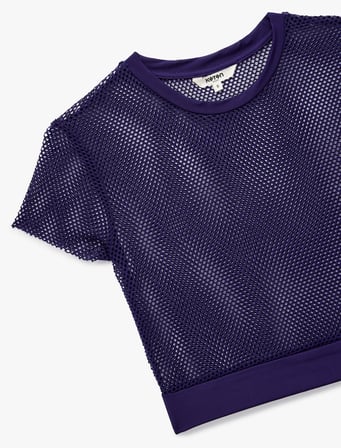 Kısa Kollu Bisiklet Yaka Spor Crop File Tişört
