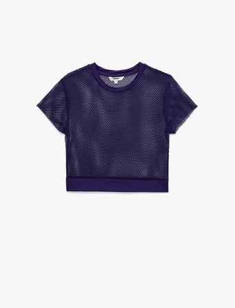 Kısa Kollu Bisiklet Yaka Spor Crop File Tişört