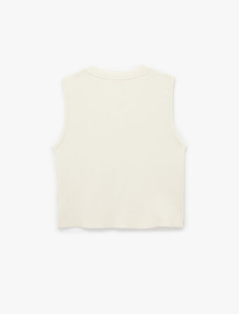 Düğmeli Bisiklet Yaka Taşlı Triko Yelek