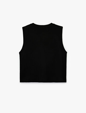 Düğmeli Bisiklet Yaka Taşlı Triko Yelek