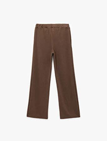 Beli Bağcıklı Cepli Nervür Detaylı Modal Kumaş Düz Bol Paça Eşofman Altı