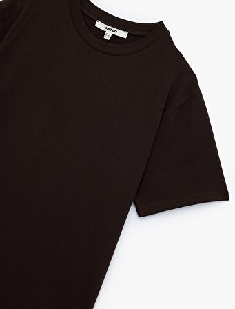 Kısa Kollu Bisiklet Yaka Pamuklu Basic Oversize Tişört