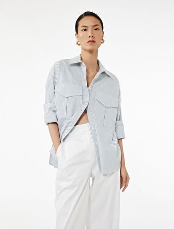 Regular Fit Pamuklu Uzun Kollu Klasik Yaka Kapaklı Çift Cep Detaylı Gömlek