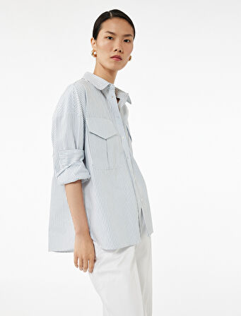 Regular Fit Pamuklu Uzun Kollu Klasik Yaka Kapaklı Çift Cep Detaylı Gömlek