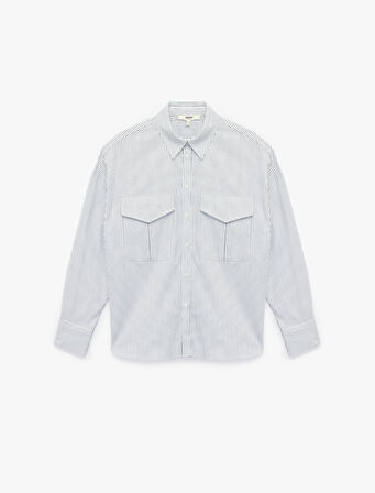 Regular Fit Pamuklu Uzun Kollu Klasik Yaka Kapaklı Çift Cep Detaylı Gömlek