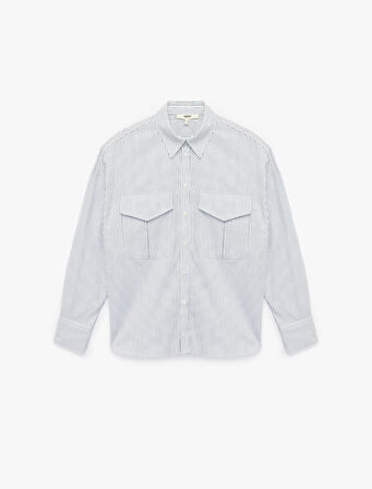 Regular Fit Pamuklu Uzun Kollu Klasik Yaka Kapaklı Çift Cep Detaylı Gömlek