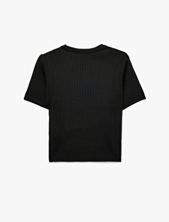 İnci İşlemeli Kısa Kollu Bisiklet Yaka Taşlı Triko Kazak