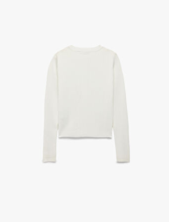 Düğmeli Uzun Kollu Bisiklet Yaka Taşlı Triko Hırka