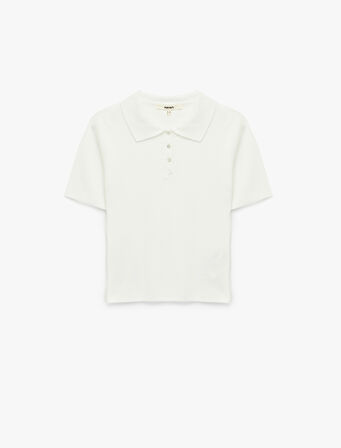 Yarım Düğmeli Kısa Kollu Triko Polo Yaka Kazak