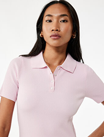 Yarım Düğmeli Kısa Kollu Triko Polo Yaka Kazak