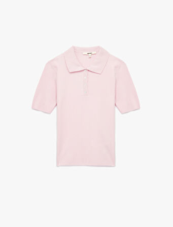 Yarım Düğmeli Kısa Kollu Triko Polo Yaka Kazak