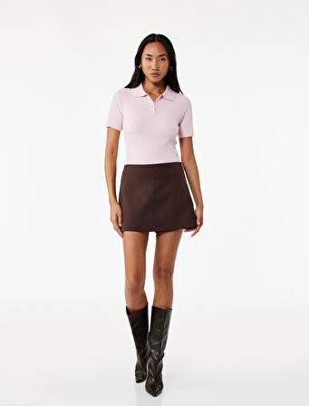 Yarım Düğmeli Kısa Kollu Triko Polo Yaka Kazak