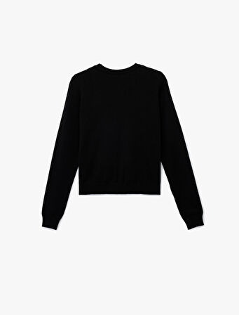 Uzun Kollu Bisiklet Yaka Taşlı Triko Kazak