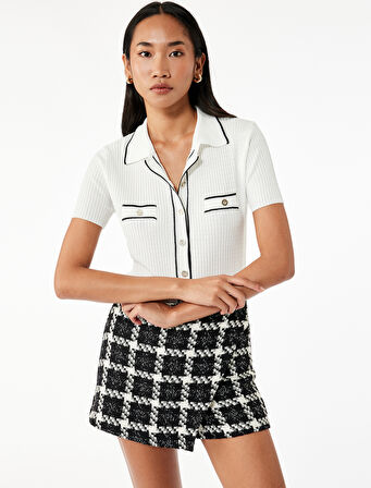 Cep Detaylı Düğmeli Polo Yaka Kısa Kollu Triko Kazak