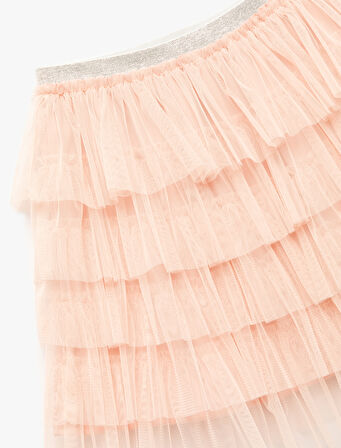 Beli Lastikli Katlı Pileli Tüllü Etek