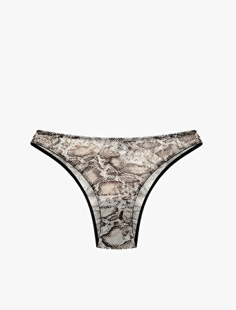 Yılan Derisi Desenli Tül Detaylı Külot