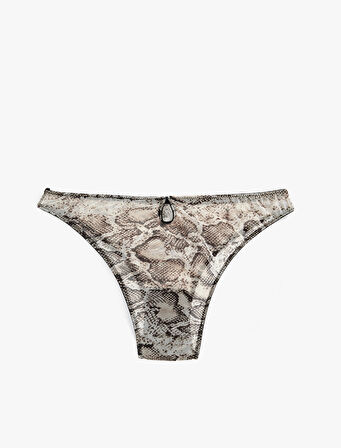 Yılan Derisi Desenli Tül Detaylı Külot