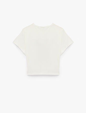 Pamuklu Kısa Kollu Bisiklet Yaka Fiyonk İşleme Detaylı Pijama Üstü