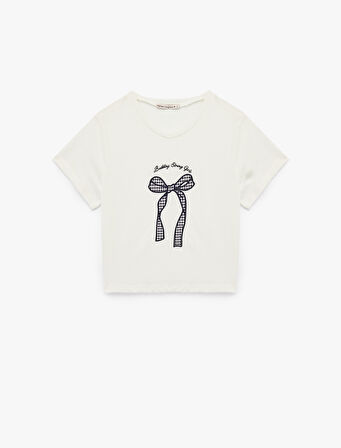 Pamuklu Kısa Kollu Bisiklet Yaka Fiyonk İşleme Detaylı Pijama Üstü