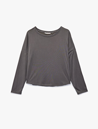 Uzun Kollu Bisiklet Yaka Rahat Kalıp Modal Pijama Üstü