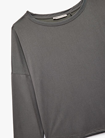 Uzun Kollu Bisiklet Yaka Rahat Kalıp Modal Pijama Üstü