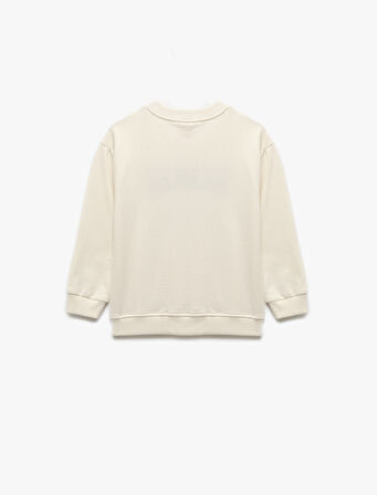 Nakışlı Uzun Kollu Bisiklet Yaka Pamuklu Sweatshirt