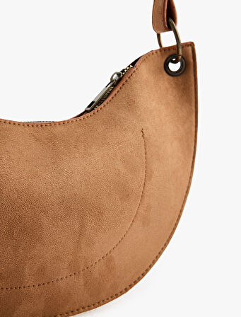 Fermuarlı Suni Süet Omuz Çantası