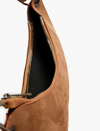 Fermuarlı Suni Süet Omuz Çantası