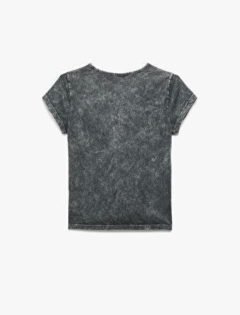 Pamuklu Kısa Kollu Bisiklet Yaka Taşlı Biber Baskılı Tişört