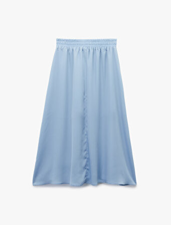 Krep Kumaş Astarlı Beli Lastikli Bağlamalı Midi Kloş Etek