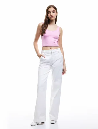 U Yaka Slim Fit Kolsuz Basic Crop Bluz