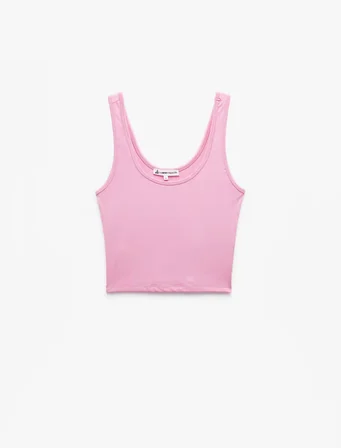 U Yaka Slim Fit Kolsuz Basic Crop Bluz